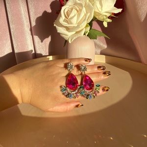 Rhinestone Pink and Rainbow Earring
